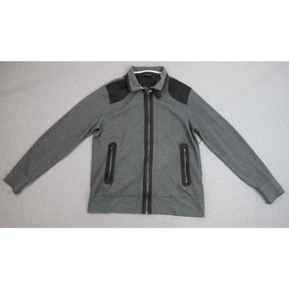 Banana Republic Jacket Sweater Mens Large Gray Cotton Blend Full Zip‎ Pockets
